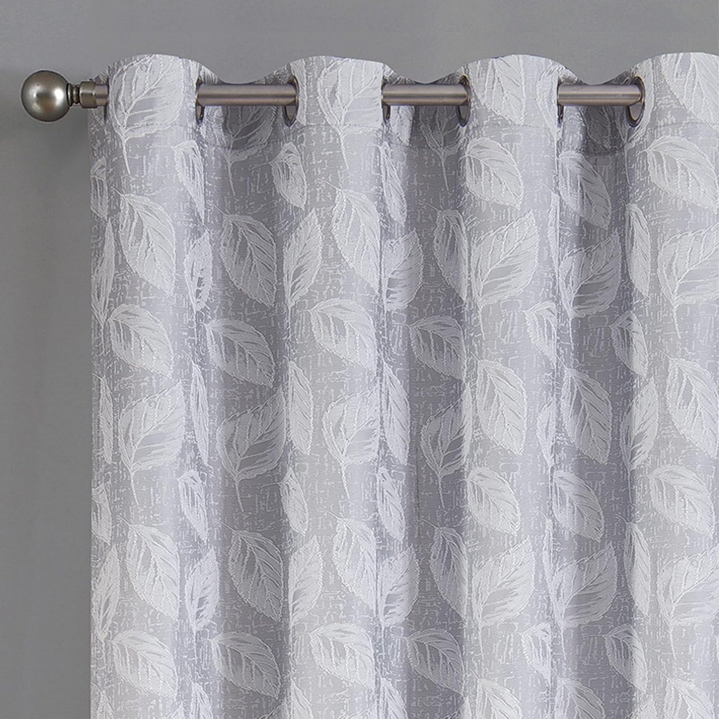 Cortinas Opacas de Poliéster Modelo Hojas 140x260cm - 1 Pieza, Elegantes y Modernas - Color Gris