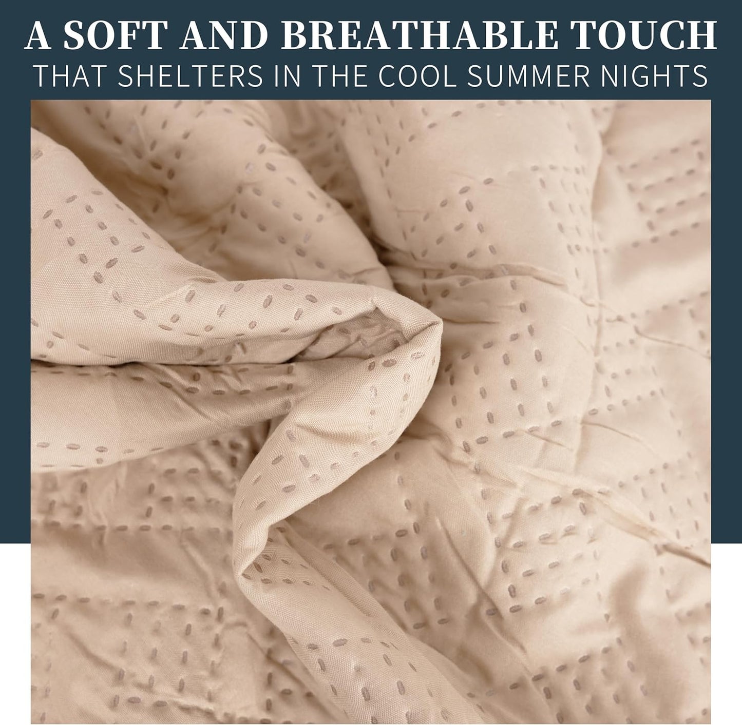 Colcha Boutis para Primavera y Verano Bicolor Reversible Liso - MODELO CUADRITOS COLOR BEIGE