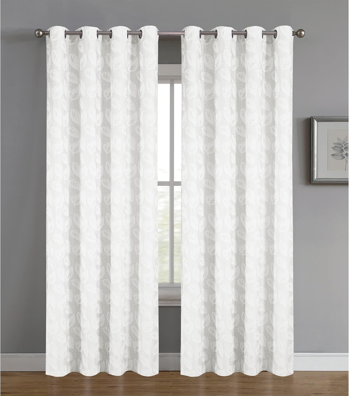 Polyester Blackout Curtains, Leaf Pattern, 140x260cm - 1 Piece, Elegant and Modern - White