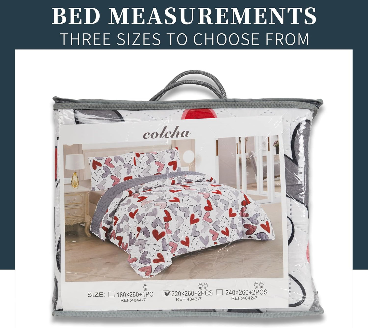 Colcha Boutis para Primavera y Verano Bicolor Reversible Liso - MODELO CORAZONES