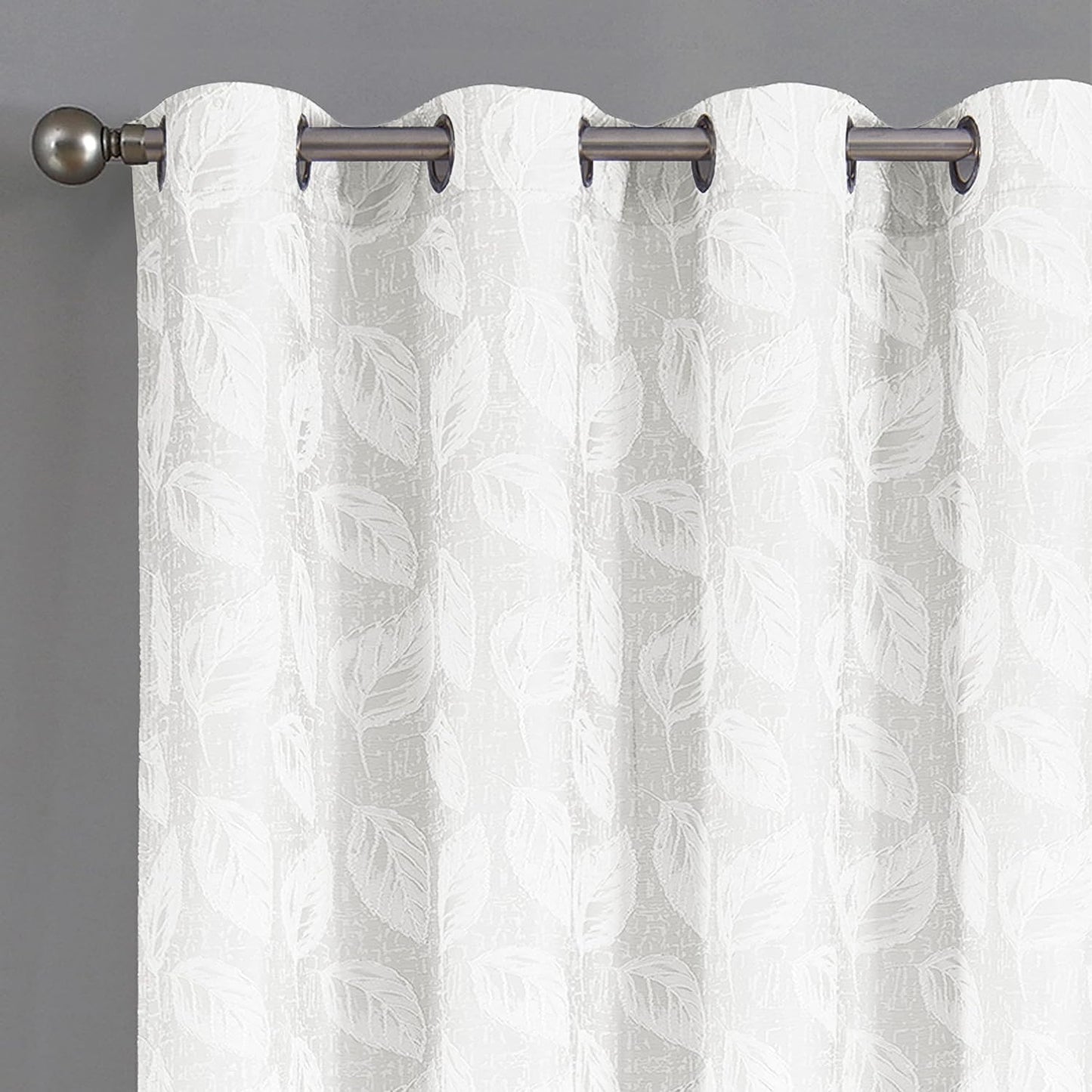 Polyester Blackout Curtains, Leaf Pattern, 140x260cm - 1 Piece, Elegant and Modern - White