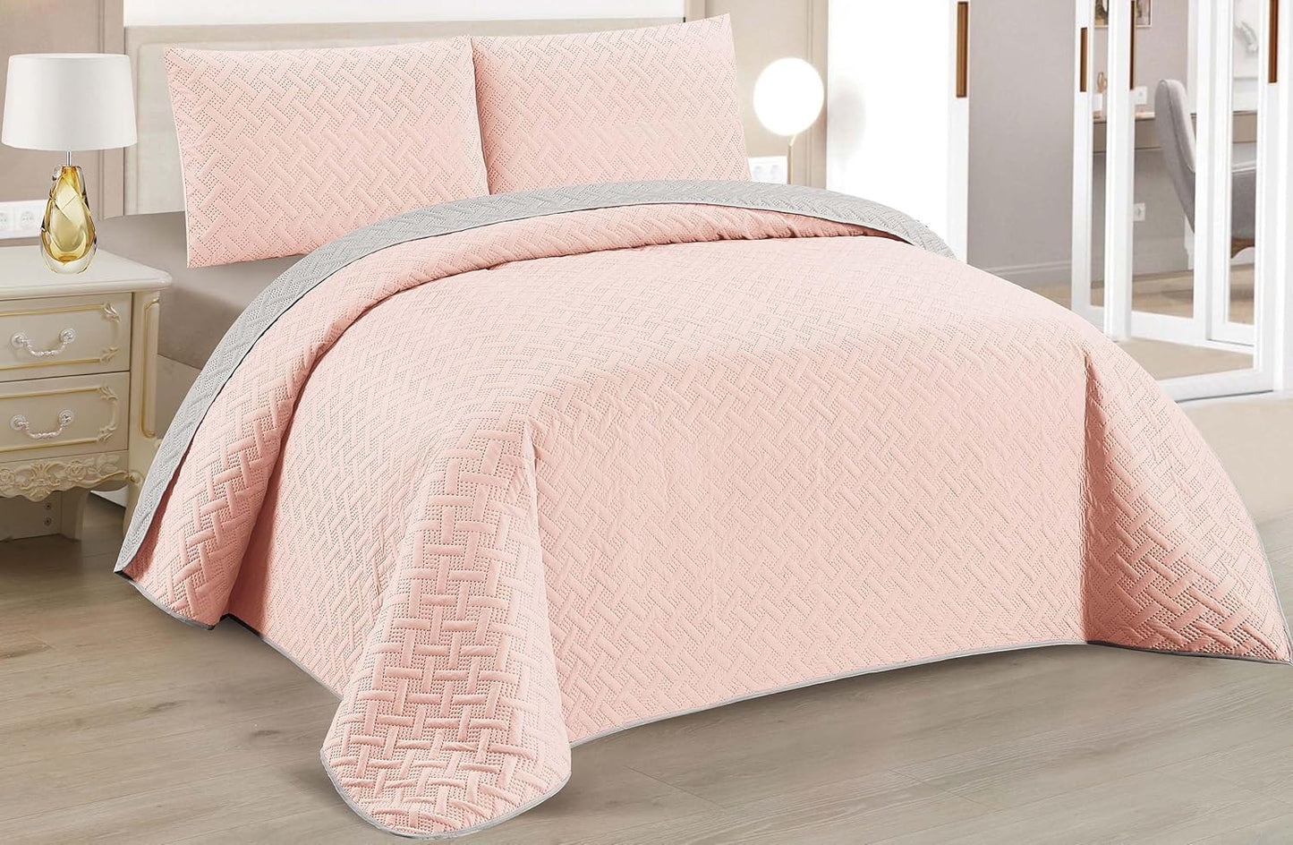 Edredom Boutis para primavera e verão, liso reversível em dois tons - bege