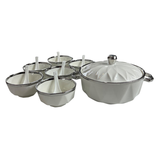 Set de Sopa de 15 Piezas BAVARY COLLECTION – Diseño Diamante con Acabado Plateado