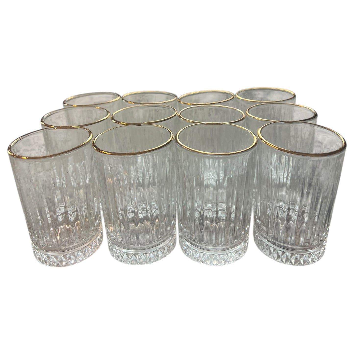 🫖 Set de 12 Vasos para Té con Borde Dorado – Elegancia Clásica