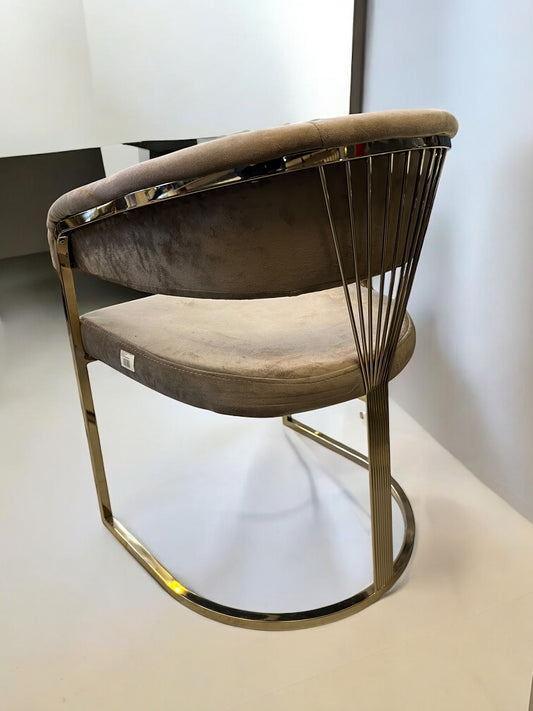 Silla terciopelo BABYFACEV05 para comedor beig oscuro, patas de metal dorado