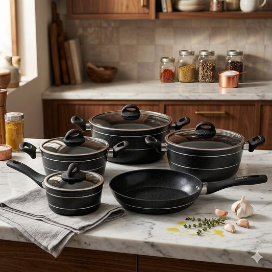 Batería de Cocina de 9 Piezas de Aluminio Forjado – Antiadherente Cerámico sin PFAS y Apta para Inducción