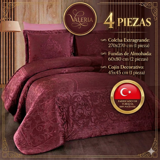 Valeria Cubrecama y Colcha – Elegancia y Confort, Juego de 4 Piezas (270x270 cm)