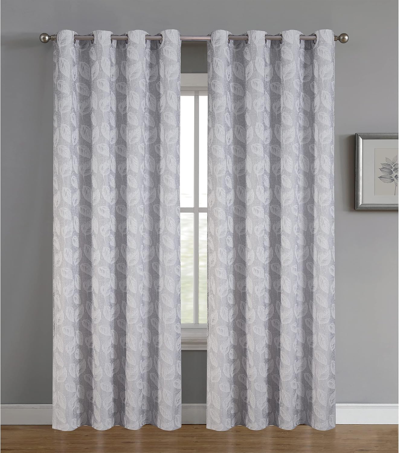 Cortinas Opacas de Poliéster Modelo Hojas 140x260cm - 1 Pieza, Elegantes y Modernas - Color Gris