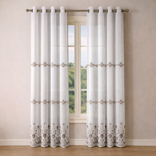 PACK X2 CORTINA VOILE BORDADA MODELO LOTUS 140 x 240 CM