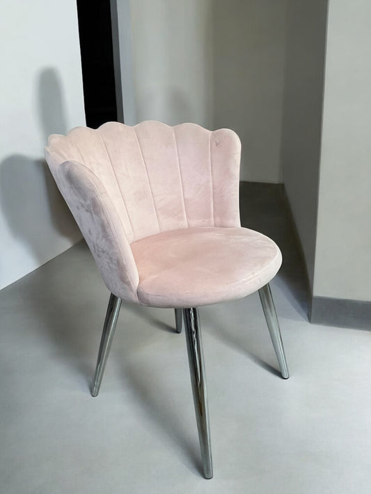 Cadeira de veludo rosa TCY185, pernas de aço inoxidável prateado