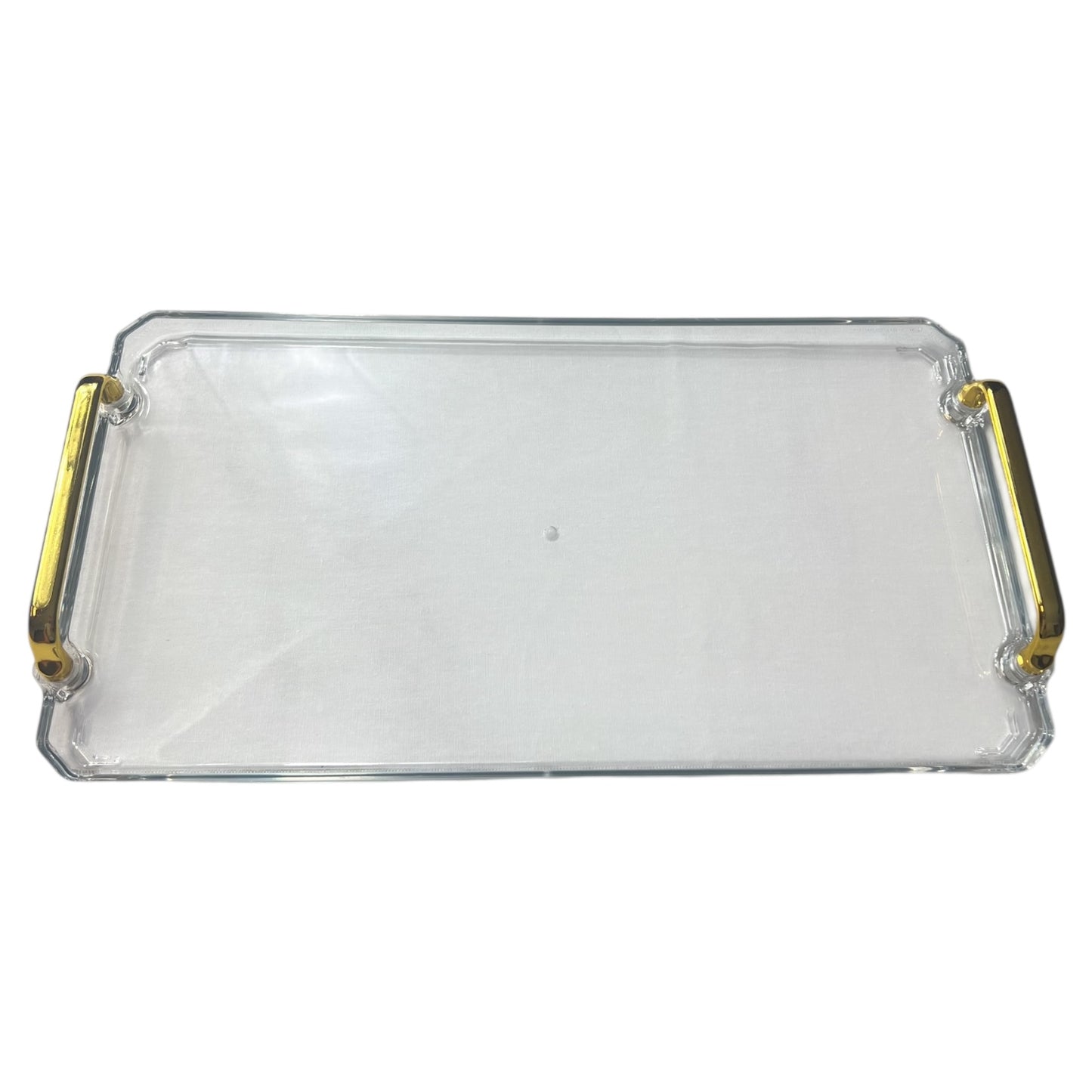 🟠 Bandeja Rectangular Grande con Asas Doradas – De Plástico Transparente: Funcionalidad y Estilo en Uno