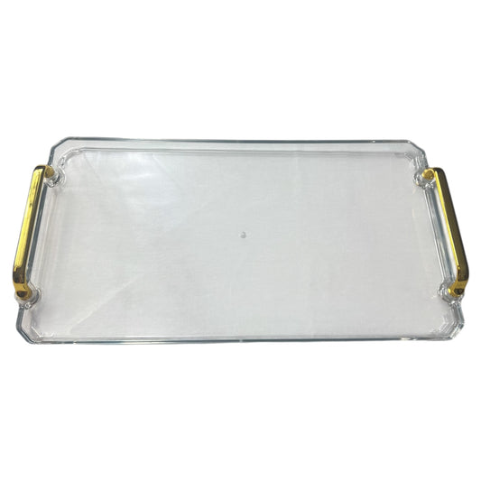 🟠 Bandeja Rectangular Grande con Asas Doradas – De Plástico Transparente: Funcionalidad y Estilo en Uno