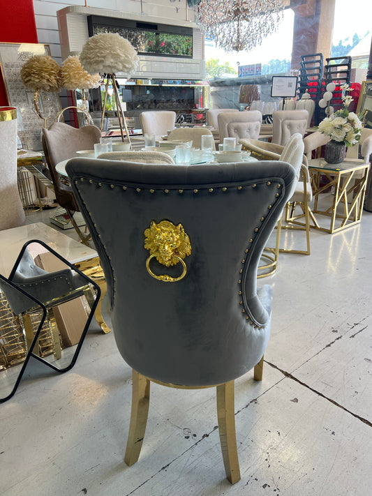 ✨ Cadeira MODELO leon estofada cinzento-escuro com acabamento dourado – Elegância moderna para a sua casa ✨