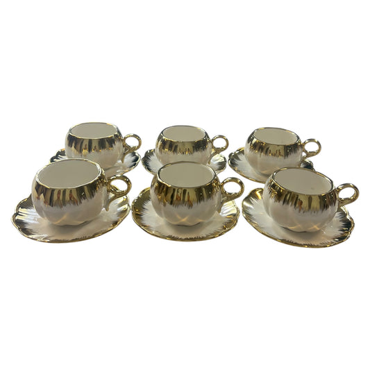 🌟 Set de 6 Tazas con Platillos – Diseño Degradado Dorado