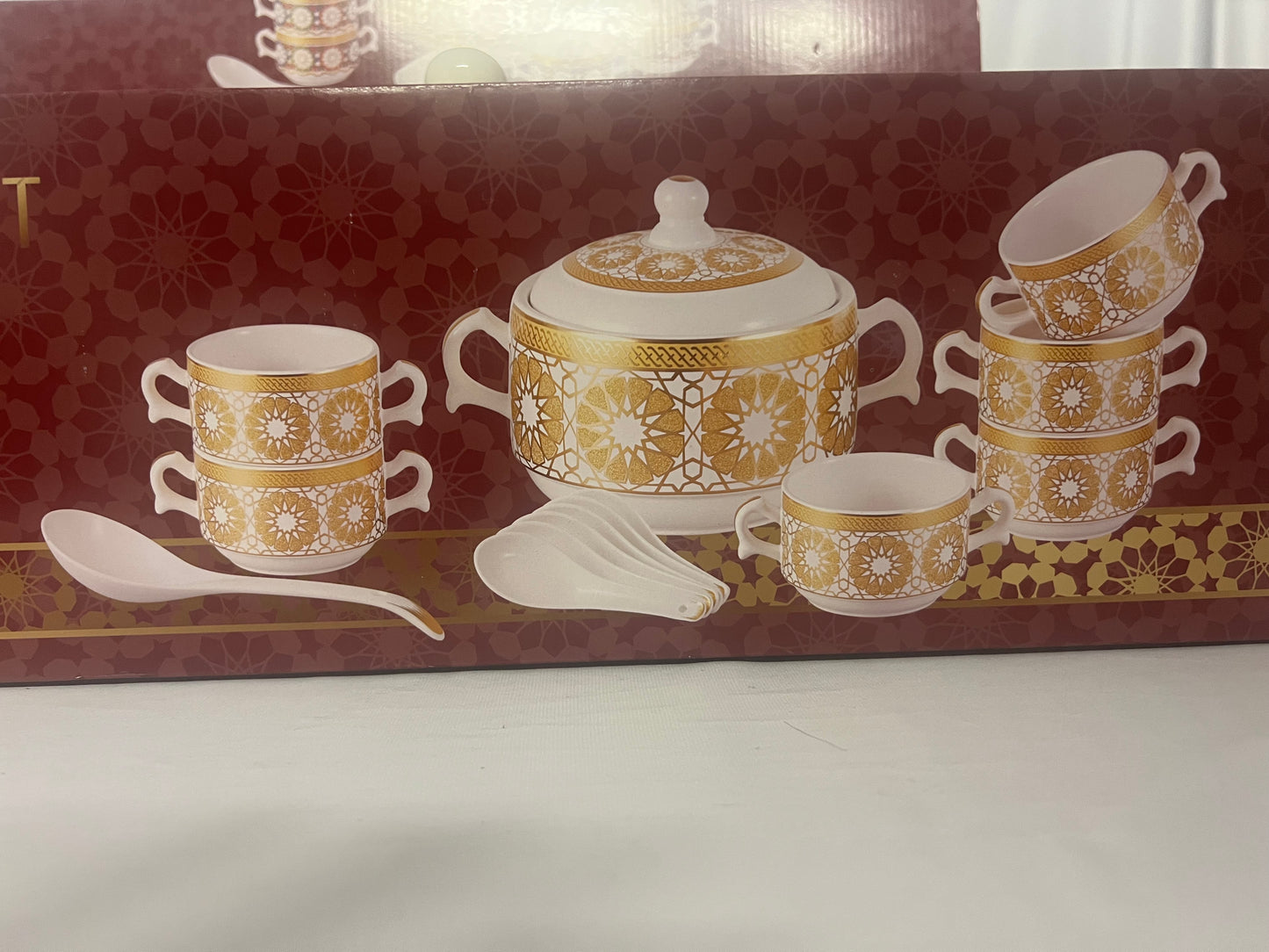 Juego de Sopa Oriental – Tazón Grande con 6 Bowls, Platos y Cucharas (Diseño Tradicional Asiático)