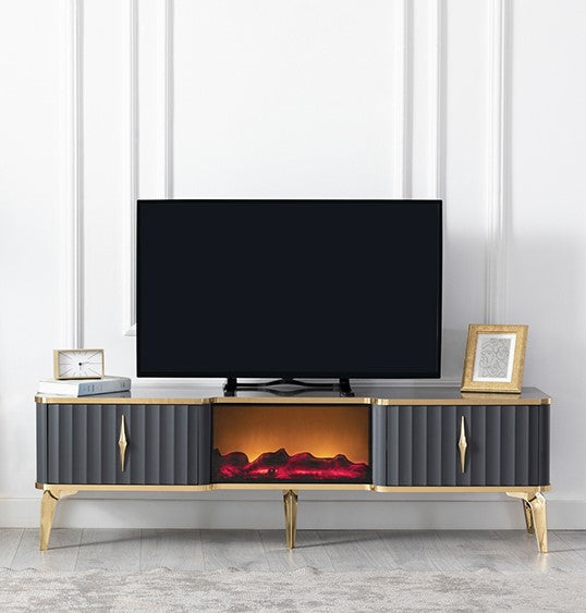 Móvel TV com lareira digital - PRETO E DOURADO