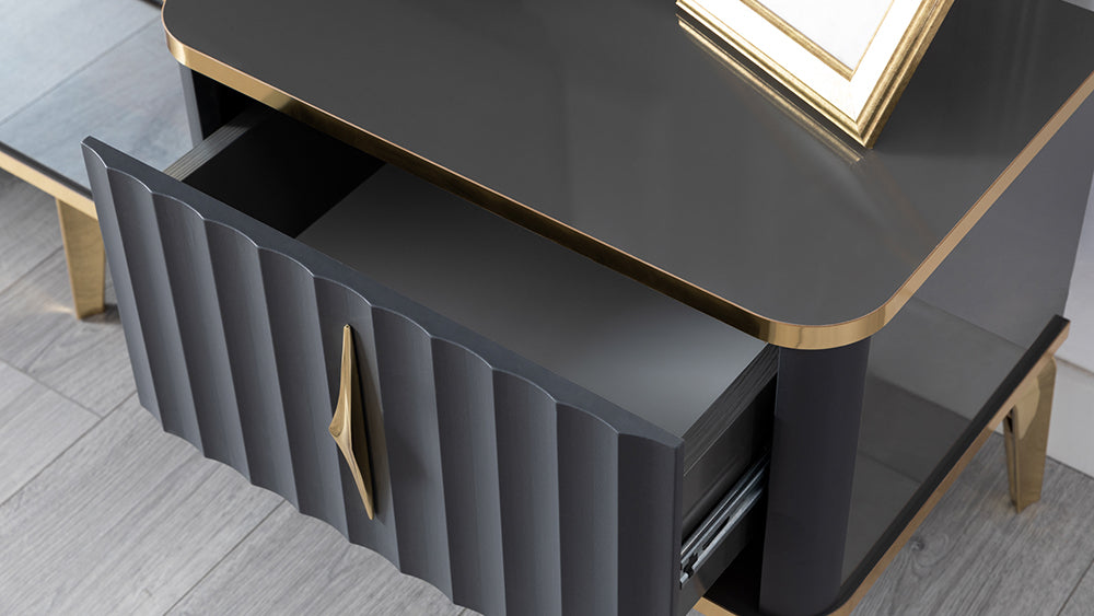 Móvel TV com lareira digital - PRETO E DOURADO