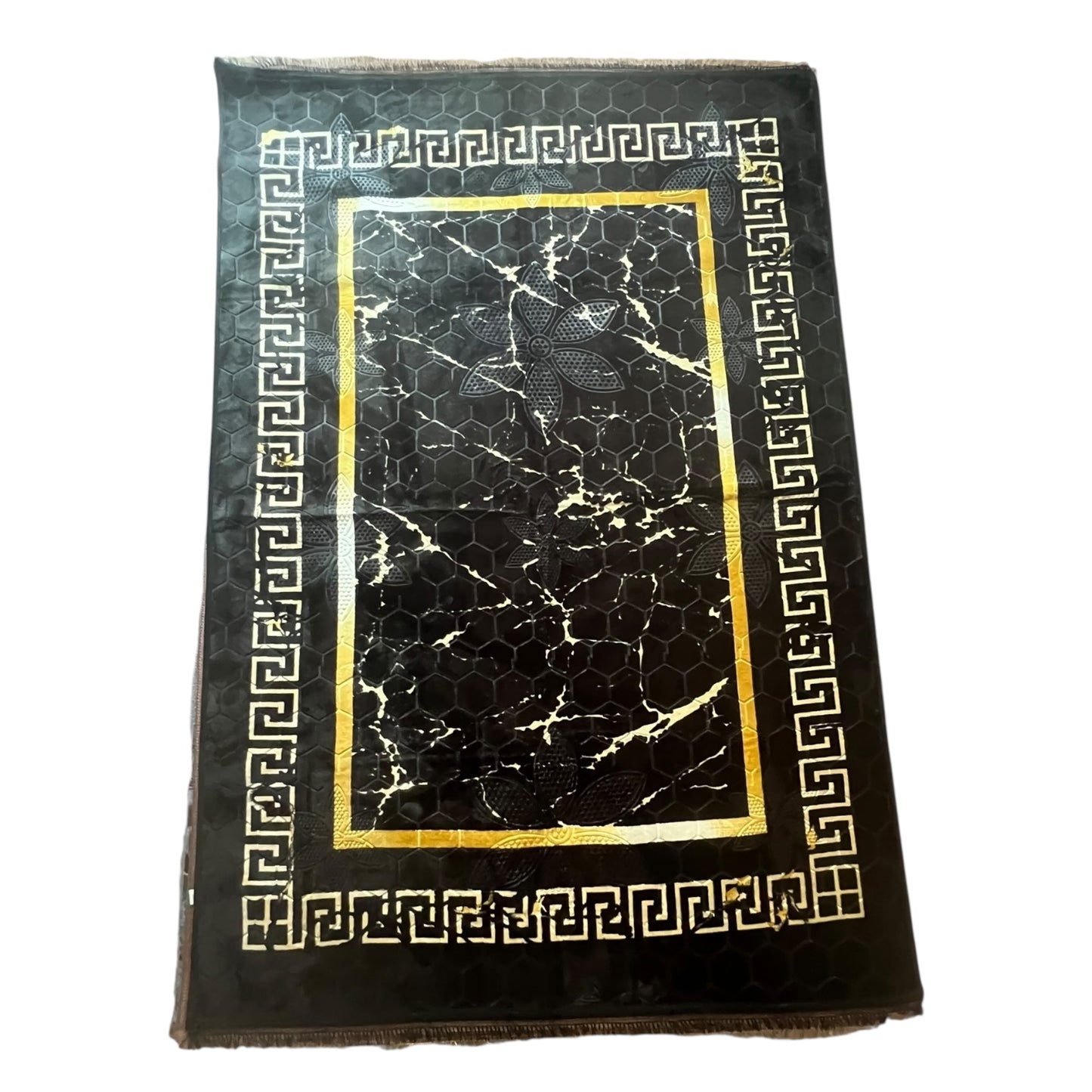 Alfombra Clásica Negra y detalles Dorados con Cenefa de Inspiración Oriental – Estilo Árabe