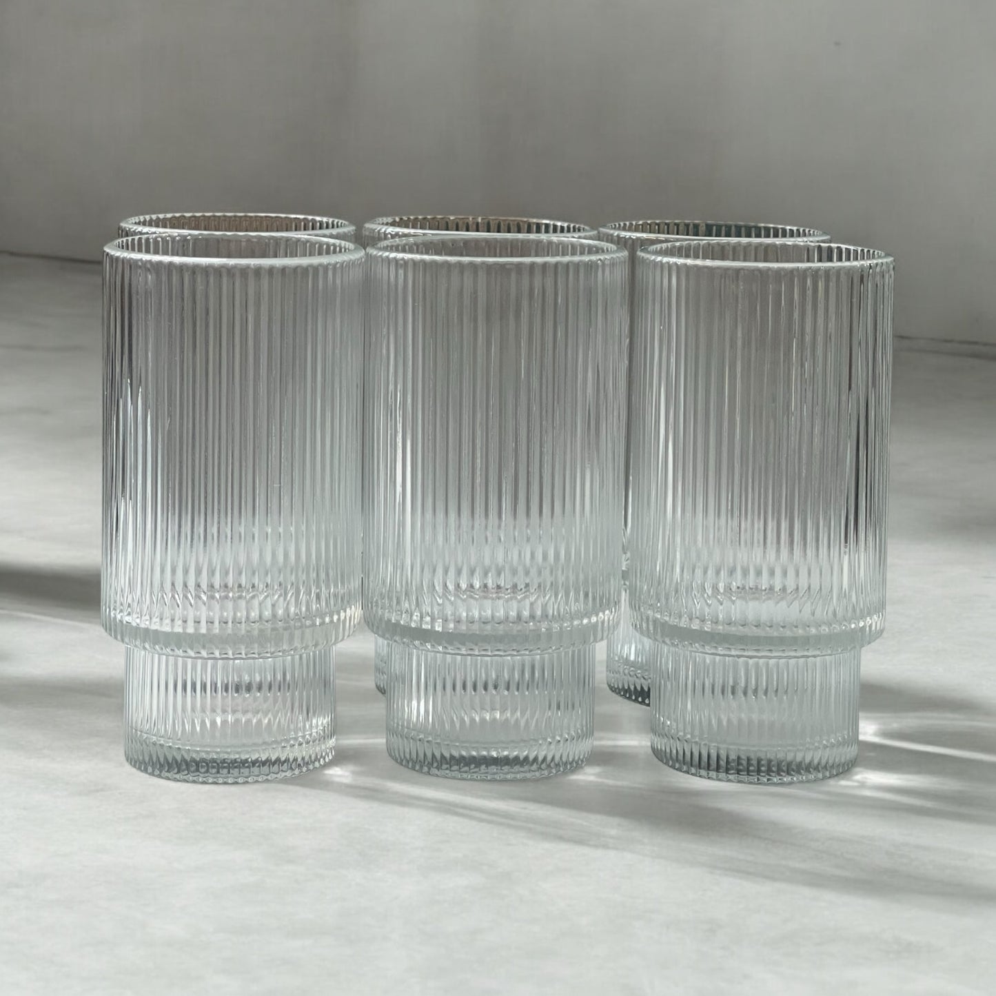 🥂 Set de 6 Vasos Altos – Diseño Acanalado de Cristal