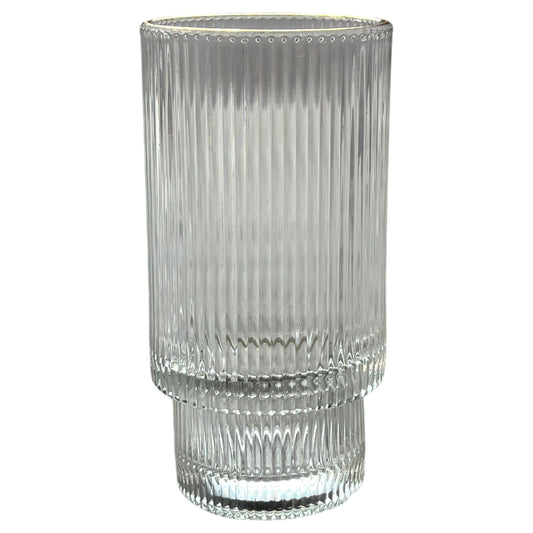 🥂 Set de 6 Vasos Altos con Borde Dorado – Diseño Acanalado de Cristal