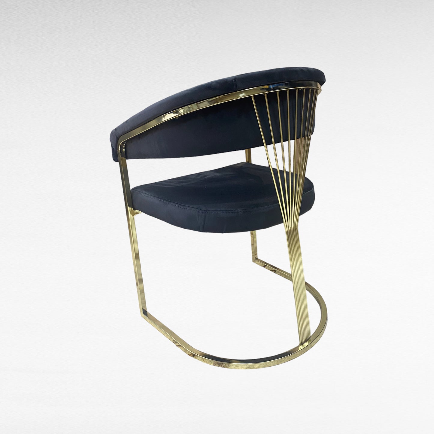 Silla terciopelo BABYFACE37 para comedor gris oscuro, pata acero inoxidable dorado