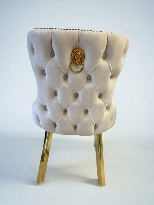 Cadeira de veludo bege claro LONDRASCHAIRV01 com pernas de metal dourado