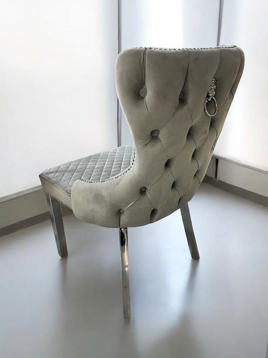 Cadeira de veludo cinza claro LONDRASCHAIRVV25, pernas de metal prateado