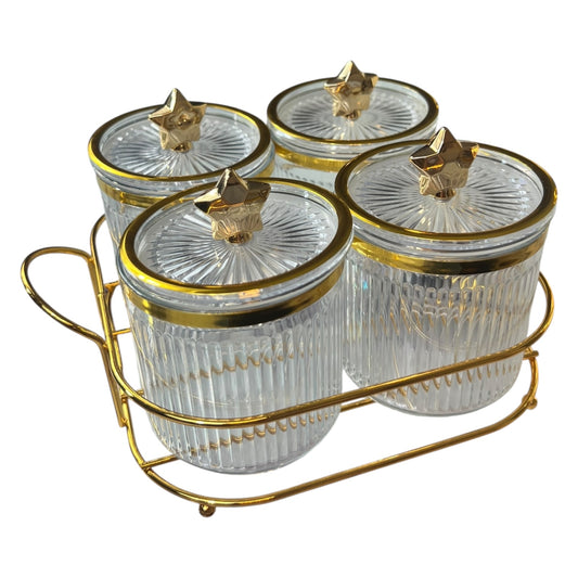 🌟 Set de 4 Tarros con Estrellas Doradas 🌟 - plástico TRANSPARENTE