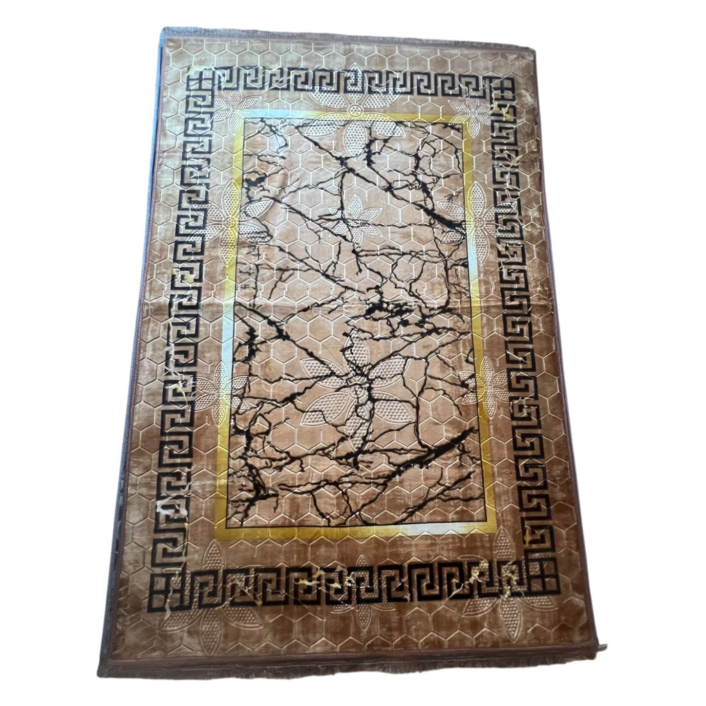 Alfombra Clásica Beige y detalles Dorados con Cenefa Negra de Inspiración Oriental – Estilo Árabe