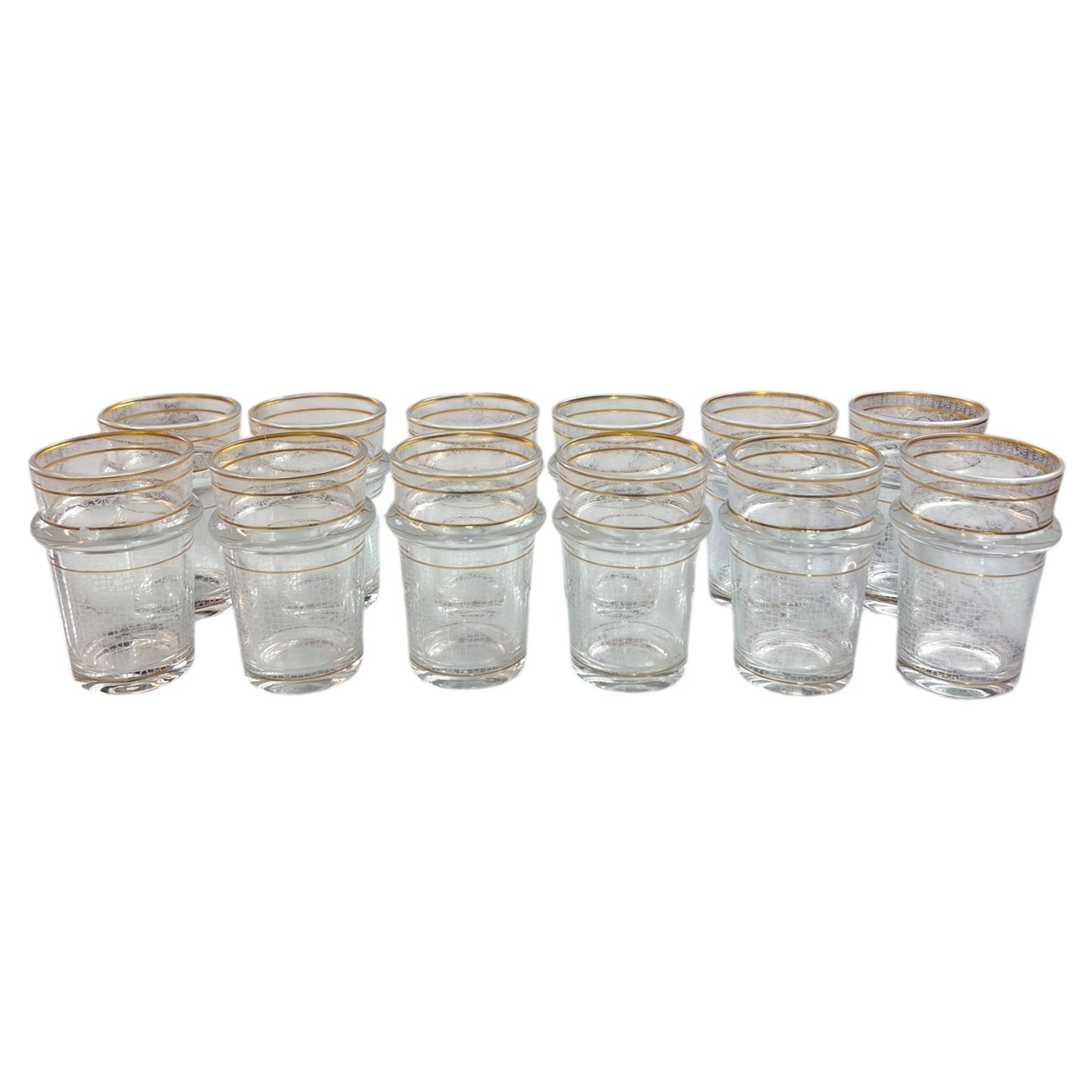🪄 Juego de vasos de vidrio grabado con borde dorado — 12 piezas 🪄