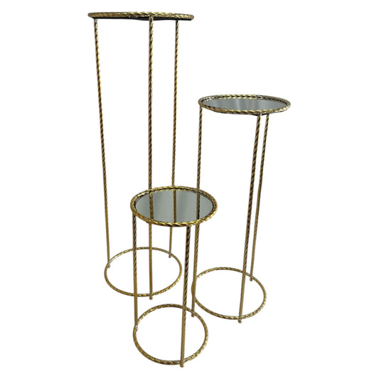 Set de 3 Pedestales Dorados Rectos con Espejo – Diseño Fino y Versátil