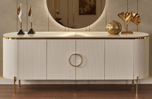 Mesa de TV - BLANCO CON DETALLES EN DORADO