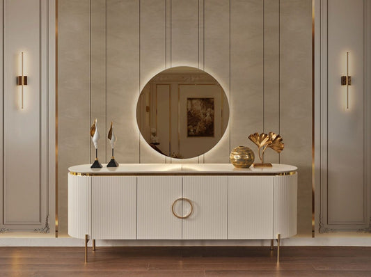 Mesa de TV - BLANCO CON DETALLES EN DORADO