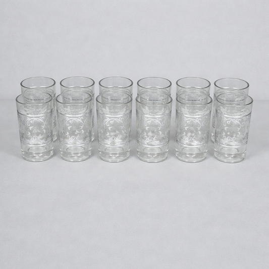 Set de 12 Vasos de Vidrio con Diseño Decorativo – 180 ml