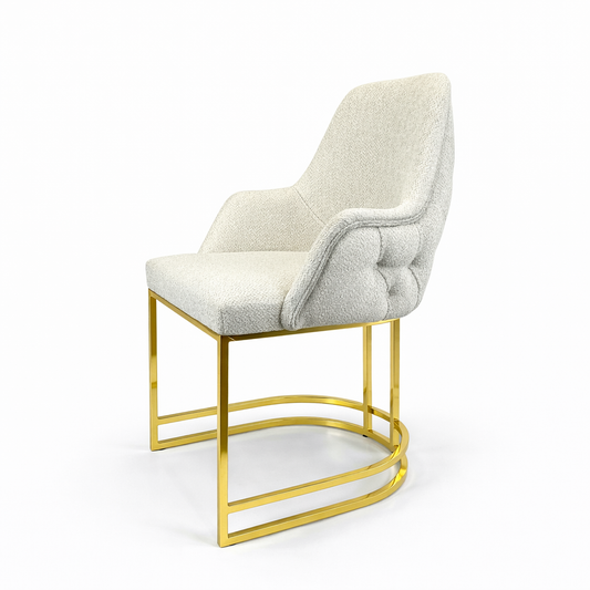 👑✨ Silla Viyana 02 en MARFIL / CREMA CLARITO con Base Dorada — Lujo Moderno ✨💛