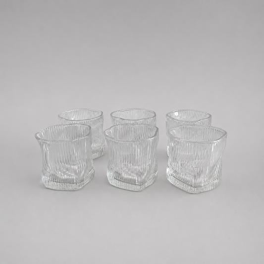 ✨ Set de 6 Vasos Bajos de Cristal con Diseño Ondulado – Elegantes y Modernos