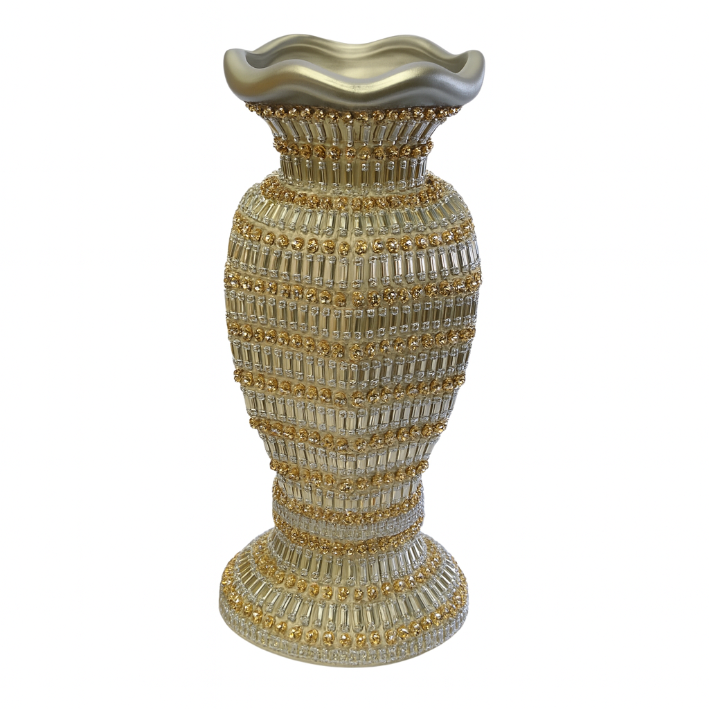 Jarrón Decorativo de Lujo Plateado con Detalles Dorados – 41 cm