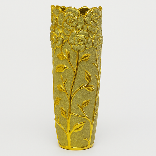 Jarrón Decorativo Dorado con Relieve de Rosas - 62cm 🌹✨