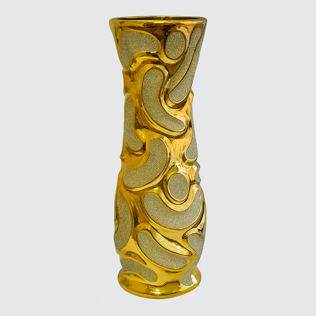 🪞Jarrón Decorativo Dorado con Relieves Abstractos – 60cm