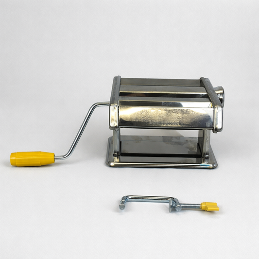 Máquina de Massas Manual de 150mm em Aço Inoxidável – 9 Níveis de Espessura com Cortador Duplo