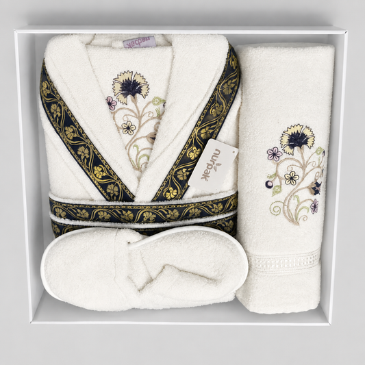 Set de Baño de Lujo 7 Piezas con Albornoz, Toallas y Zapatillas