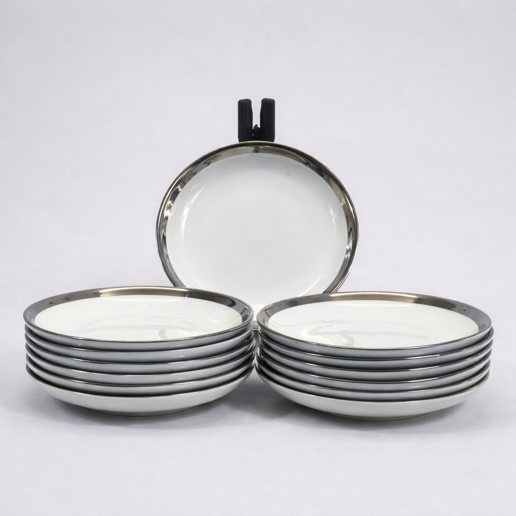 🍽️ Juego de Vajilla Elegante 24 Piezas Blanco con Detalles Plateados ✨2,7L