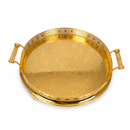 Bandeja Decorativa Dorada con Asas – 45 cm | Bandeja Elegante para Servir y Decorar