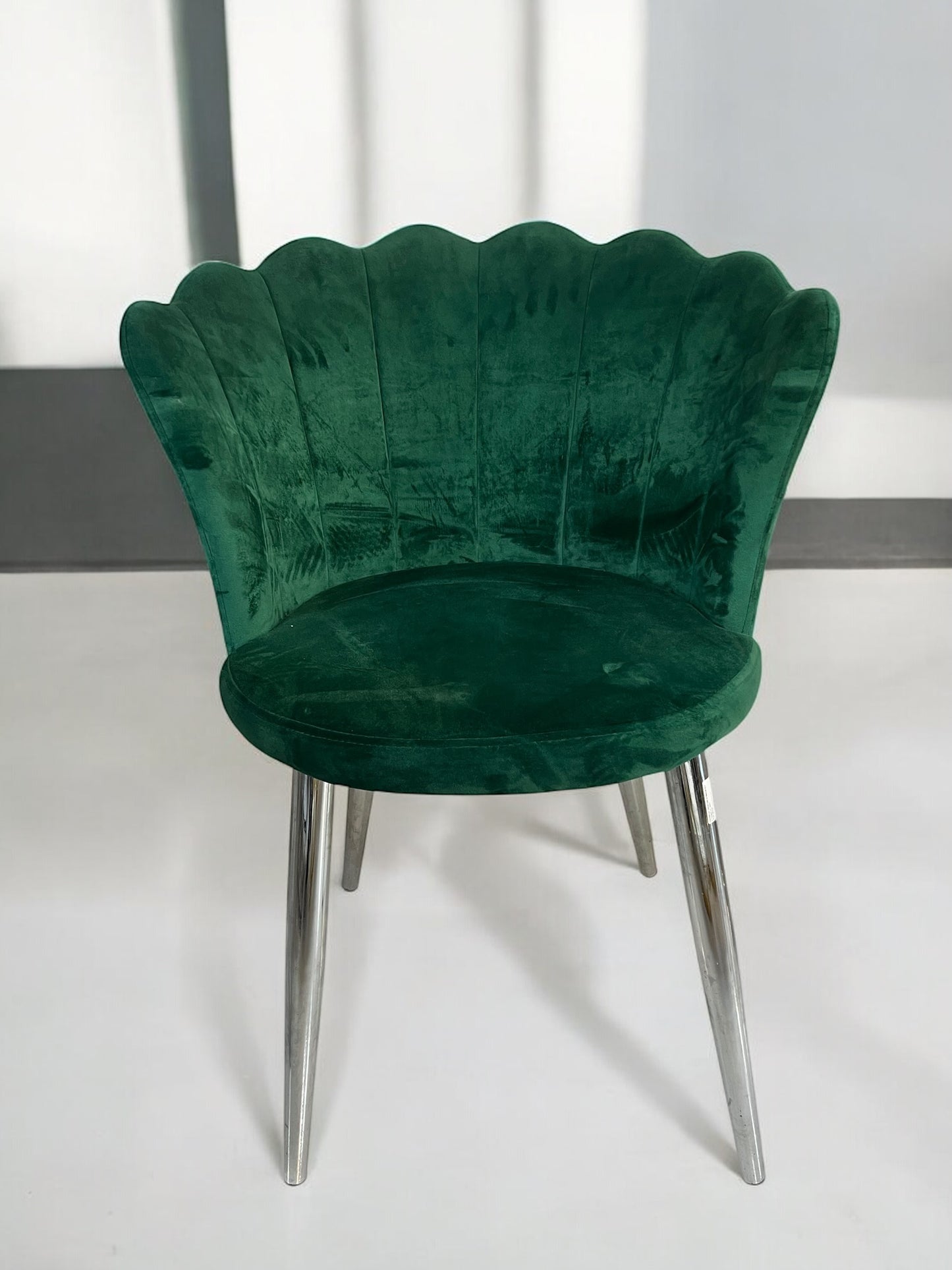 TCY185 green velvet chair, silver stainless steel legs