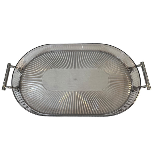 🟠 Bandeja ovalada  Grande con Asas Plateadas – Funcionalidad y Estilo en Uno- Plástico PLATA