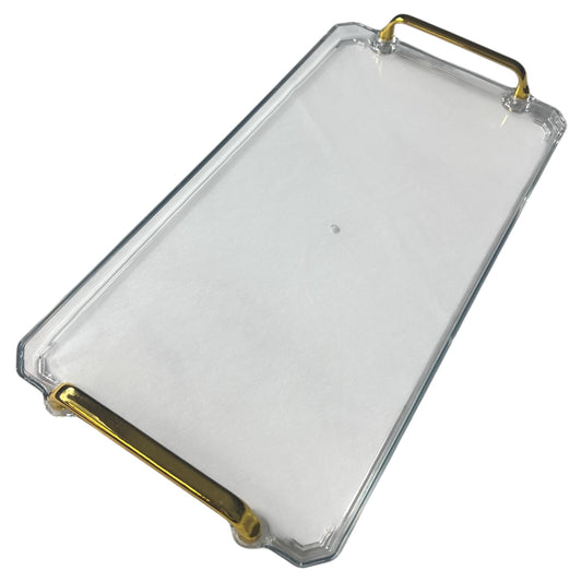🟠 Bandeja Rectangular Grande con Asas Doradas – De Plástico Transparente: Funcionalidad y Estilo en Uno