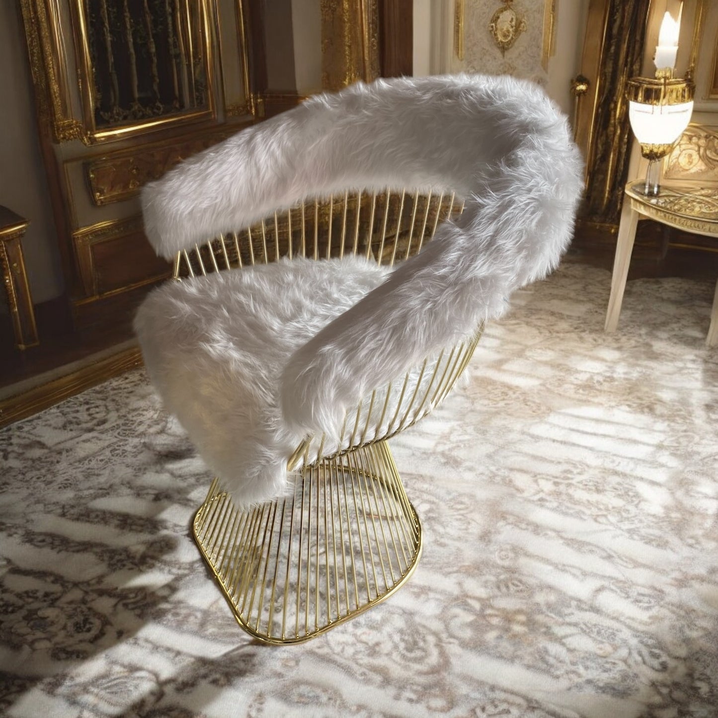 PARISV01 velvet chair, loose BEIGE color, gold metal legs