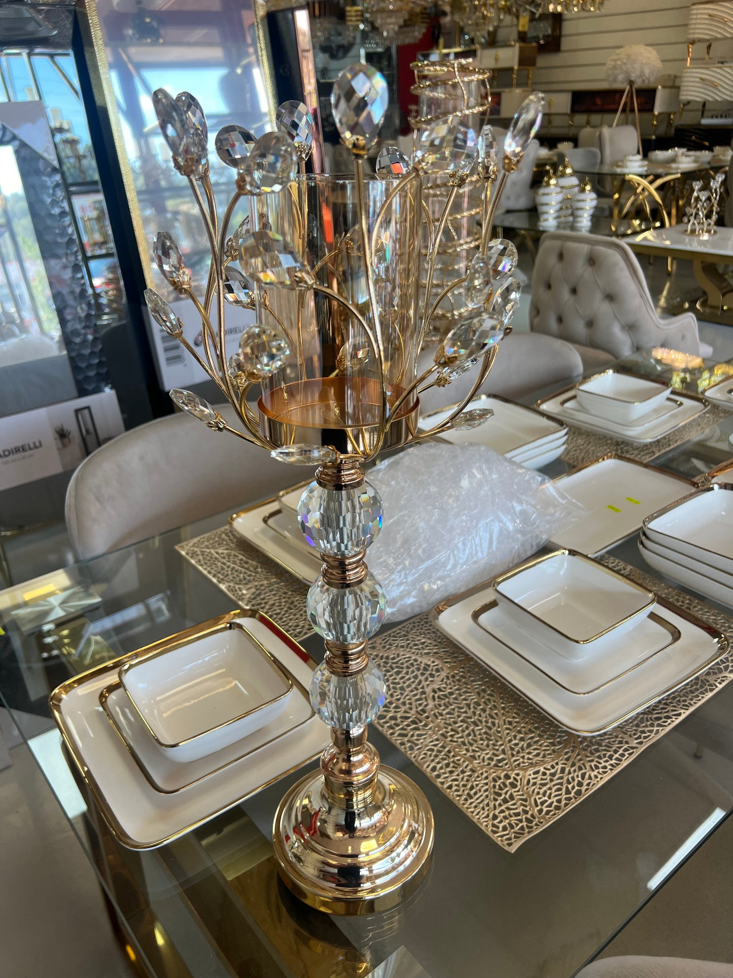 Portavelas decorativo con copa de cristal tipo flor