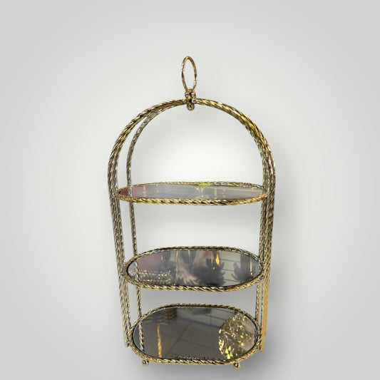 Estante Decorativo Dorado de 3 Niveles con Espejos — Elegancia para Hogar o Eventos