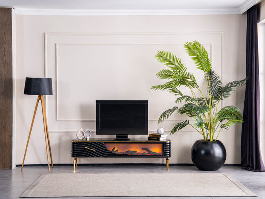 Mesa de TV con chimenea digital - NEGRO